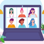 online meeting or conference during coronavirus covid 19, laptop people connection working concept vector illustration